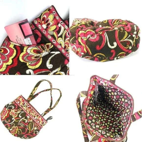 Vera Bradley MORGAN Tote in Retired Puccini Print Quilted Brown Red Orange RARE - Picture 3 of 8